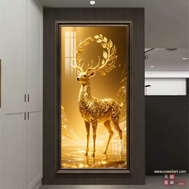 鹿 单幅 装饰画 欧式 玄关背景墙挂画 晶瓷画