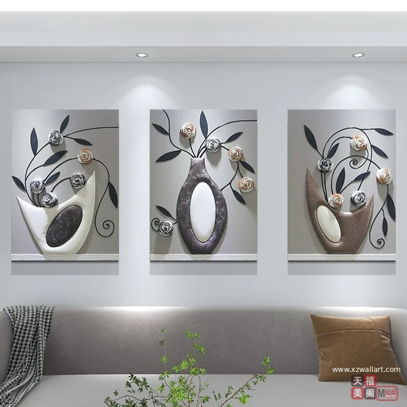 抽象 三联 装饰画 轻奢风 客厅背景墙挂画 晶瓷画