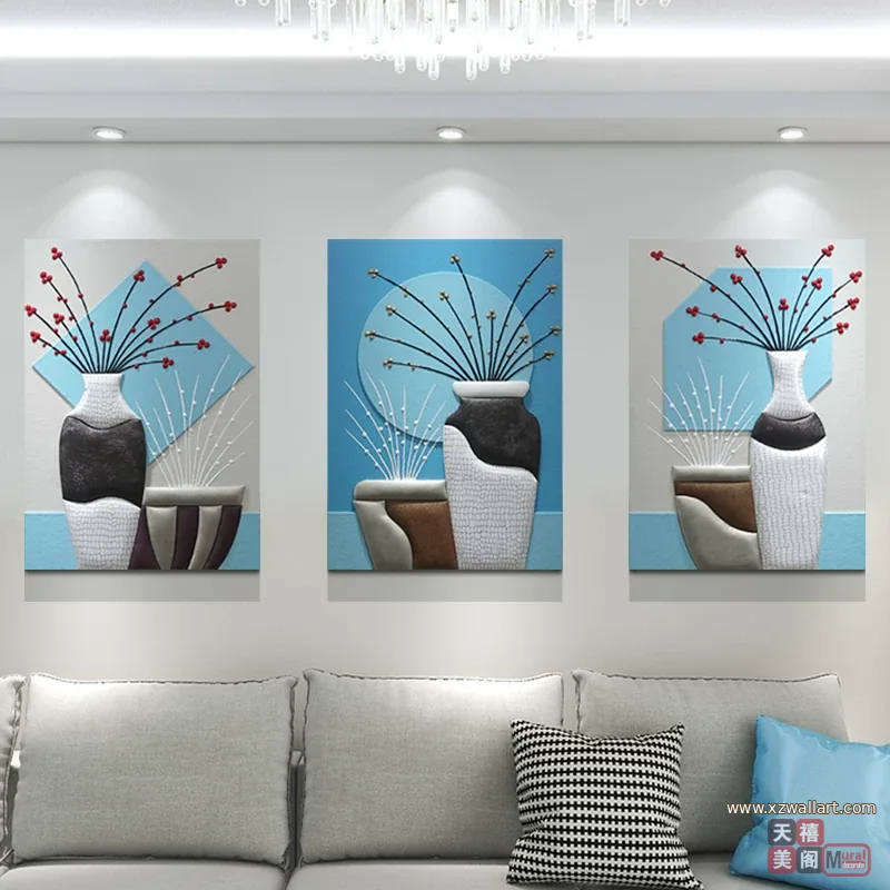 抽象 三联 装饰画 北欧风 客厅背景墙挂画 晶瓷画