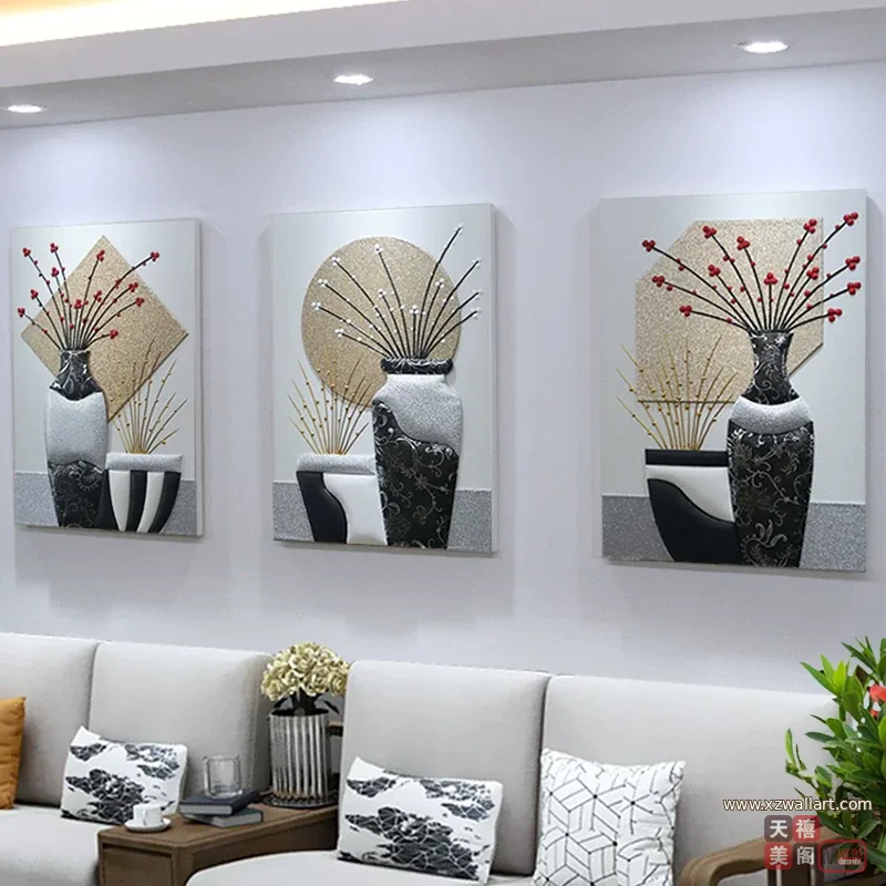 抽象 三联 装饰画 北欧风 客厅背景墙挂画 晶瓷画