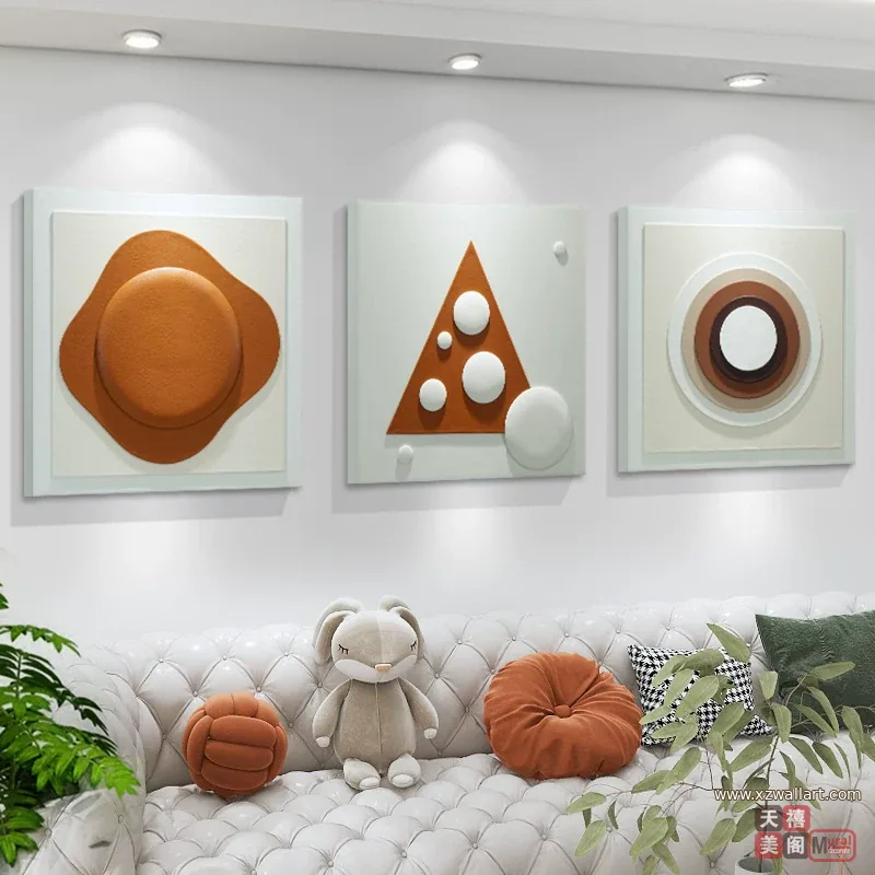 抽象 三联 装饰画 复古怀旧 客厅背景墙挂画 晶瓷画
