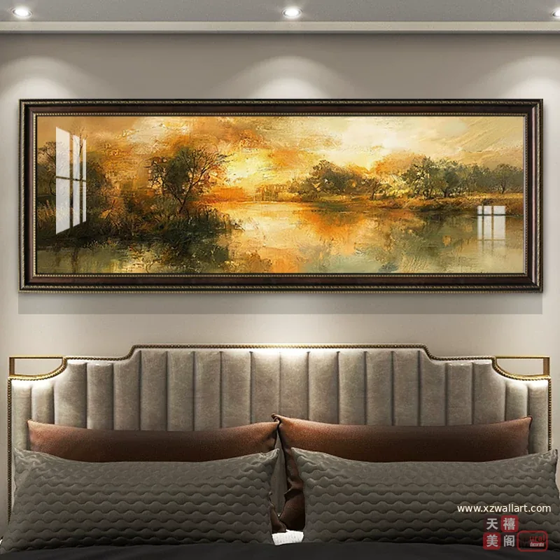 抽象 单幅 装饰画 美式 卧室背景墙挂画 晶瓷画