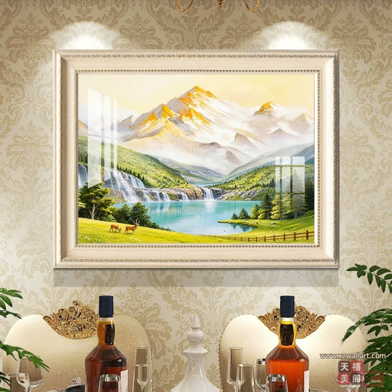 山水 单幅 装饰画 欧式 餐厅背景墙挂画 晶瓷画