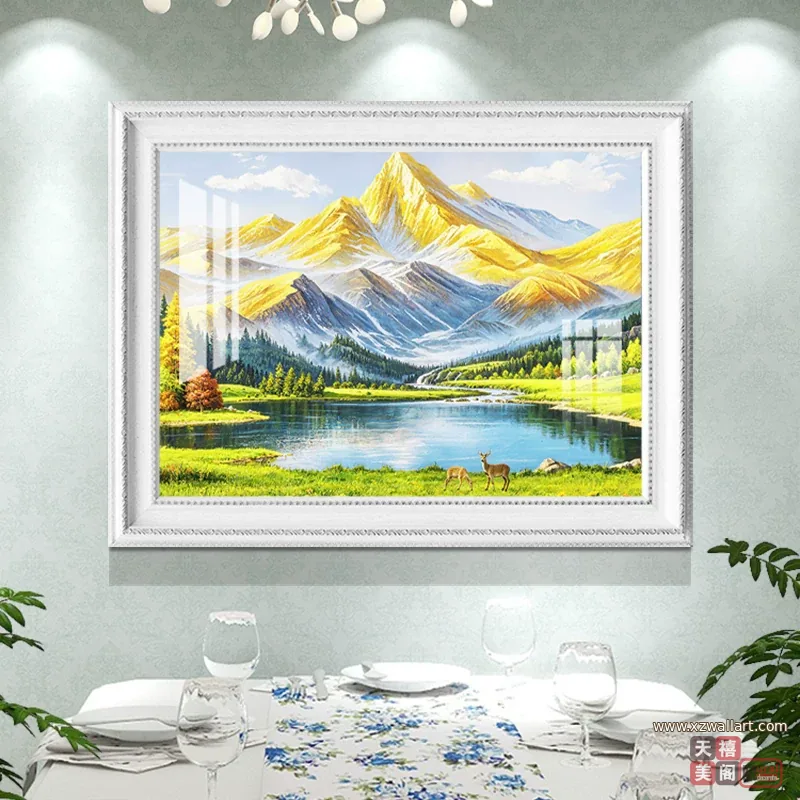 山水 单幅 装饰画 欧式 餐厅背景墙挂画 晶瓷画