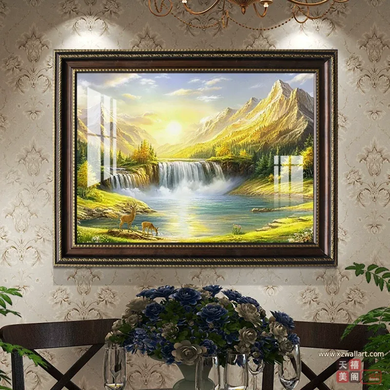 山水 单幅 装饰画 欧式 餐厅背景墙挂画 晶瓷画