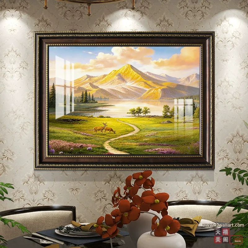 山水 单幅 装饰画 欧式 餐厅背景墙挂画 晶瓷画