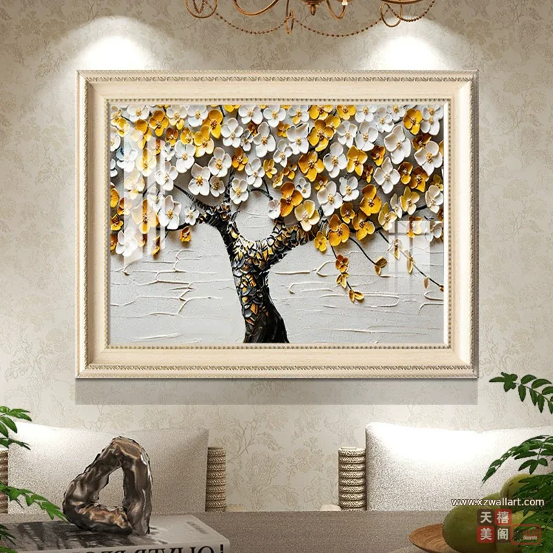 树 单幅 装饰画 美式 餐厅背景墙挂画 晶瓷画