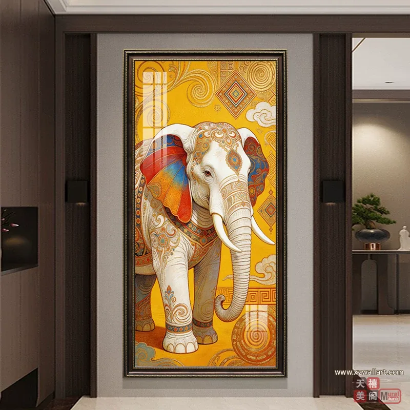 象 单幅 装饰画 美式 玄关背景墙挂画 晶瓷画