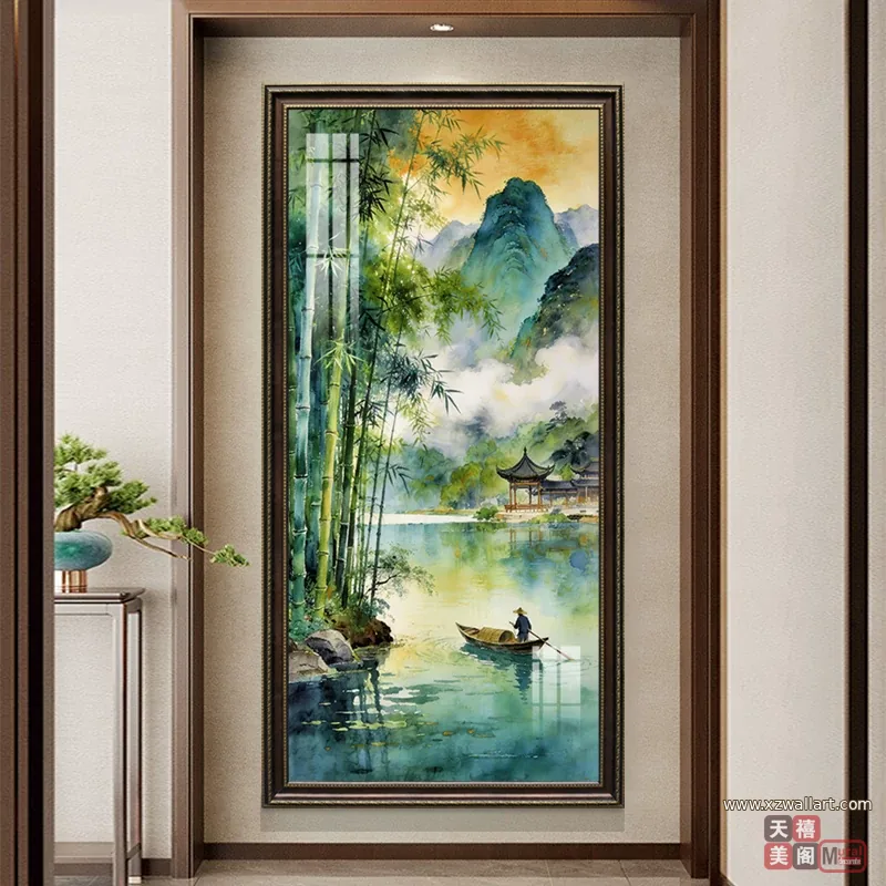 山水 单幅 装饰画 轻奢风 玄关背景墙挂画 晶瓷画