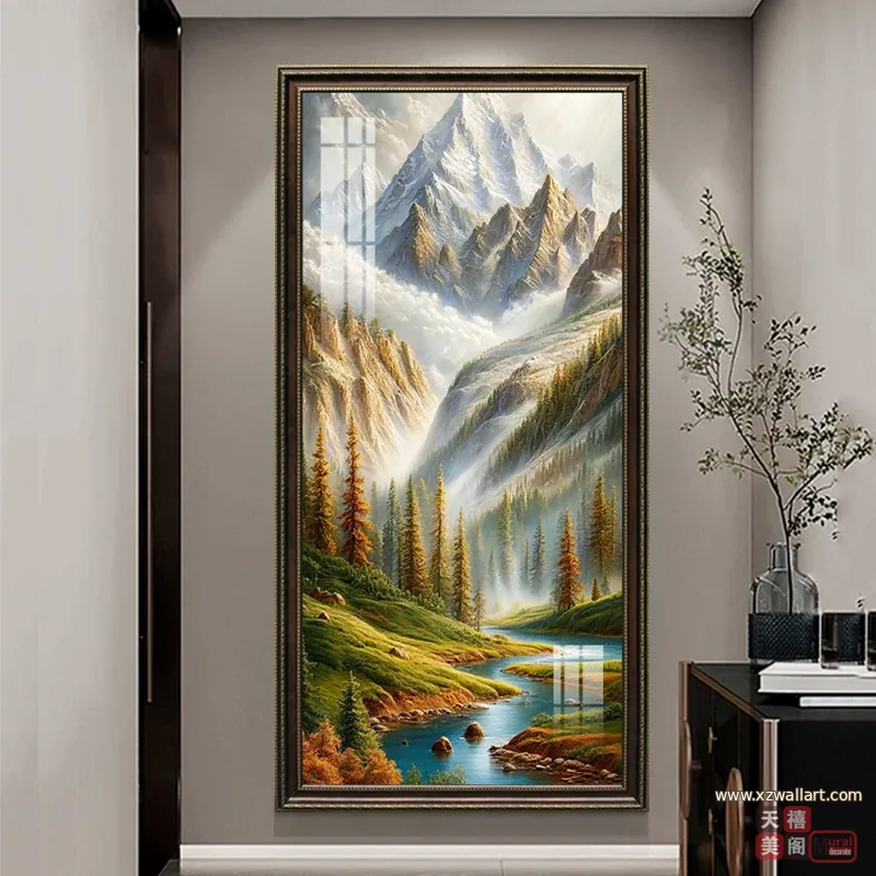 山水 单幅 装饰画 轻奢风 玄关背景墙挂画 晶瓷画