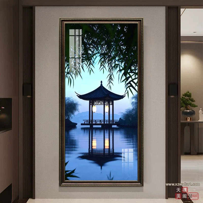 山水 单幅 装饰画 轻奢风 玄关背景墙挂画 晶瓷画