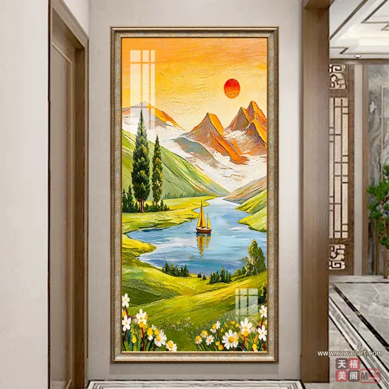 山水 单幅 装饰画 美式 玄关背景墙挂画 晶瓷画