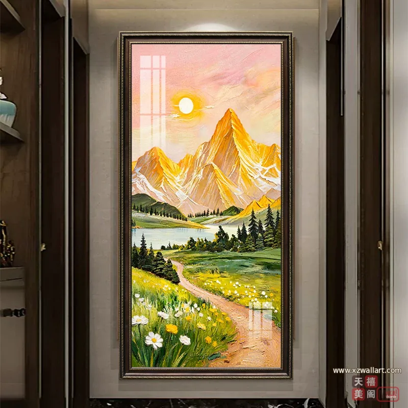 山水 单幅 装饰画 美式 玄关背景墙挂画 晶瓷画