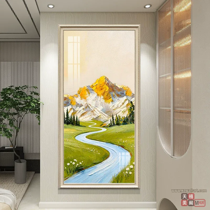 山水 单幅 装饰画 美式 玄关背景墙挂画 晶瓷画