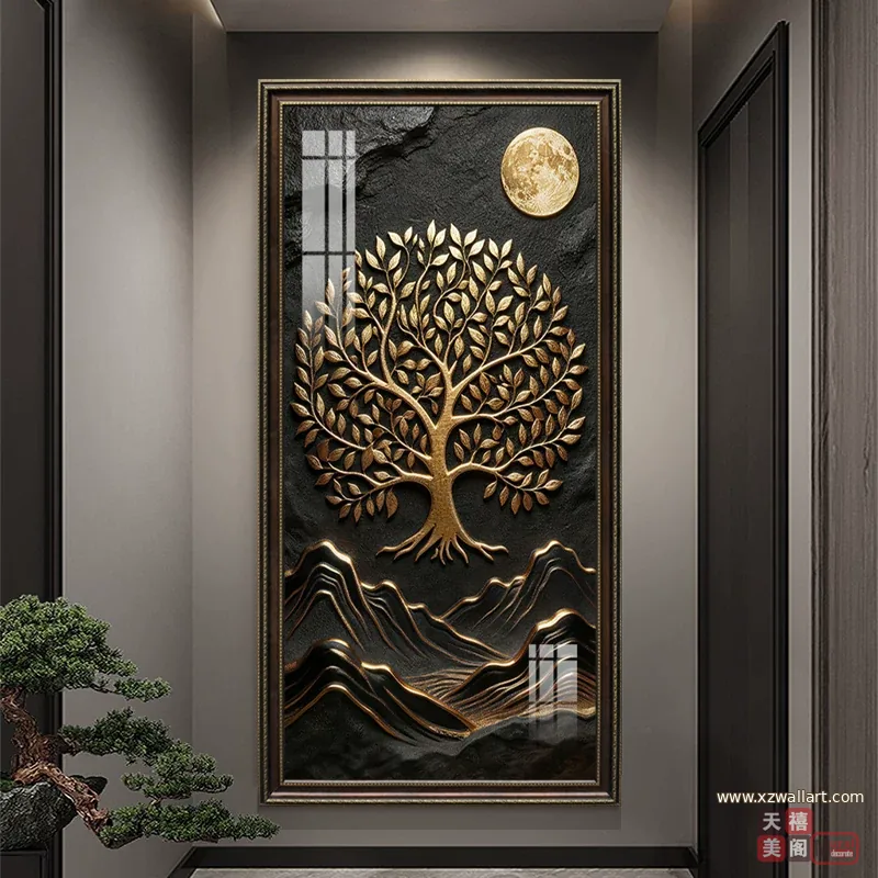 树 单幅 装饰画 轻奢风 玄关背景墙挂画 晶瓷画