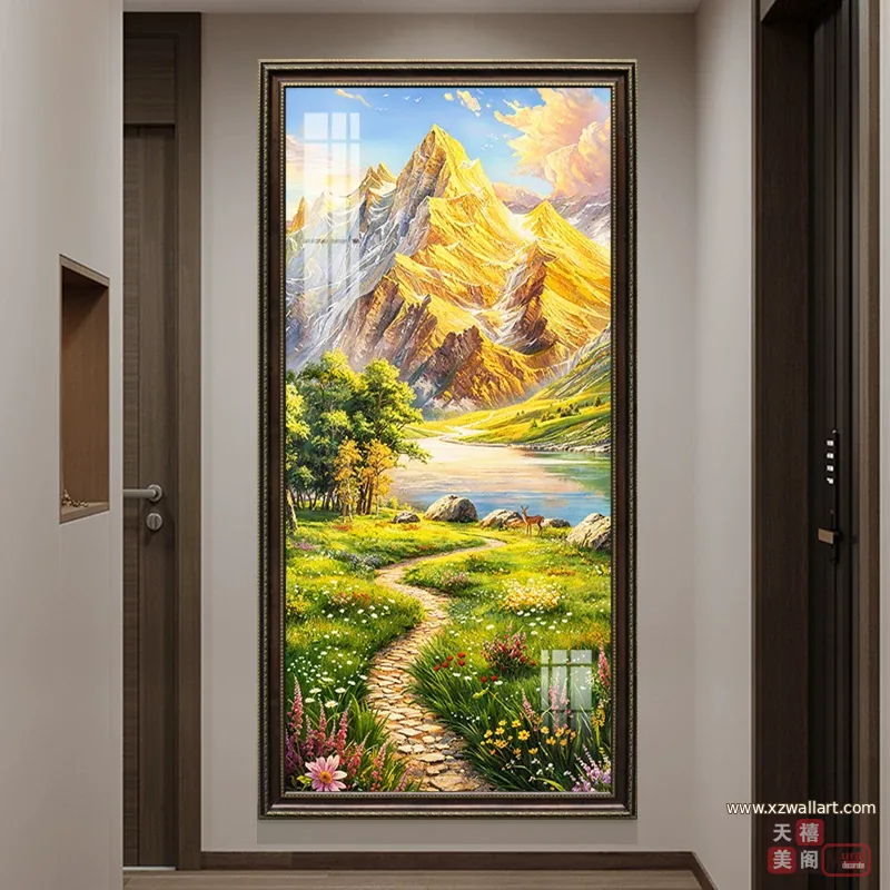 山水 单幅 装饰画 轻奢风 过道背景墙挂画 晶瓷画