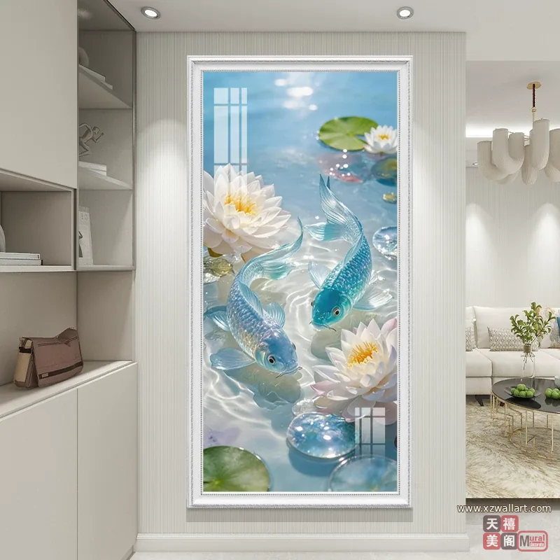 锦鲤 单幅 装饰画 轻奢风 玄关背景墙挂画 晶瓷画