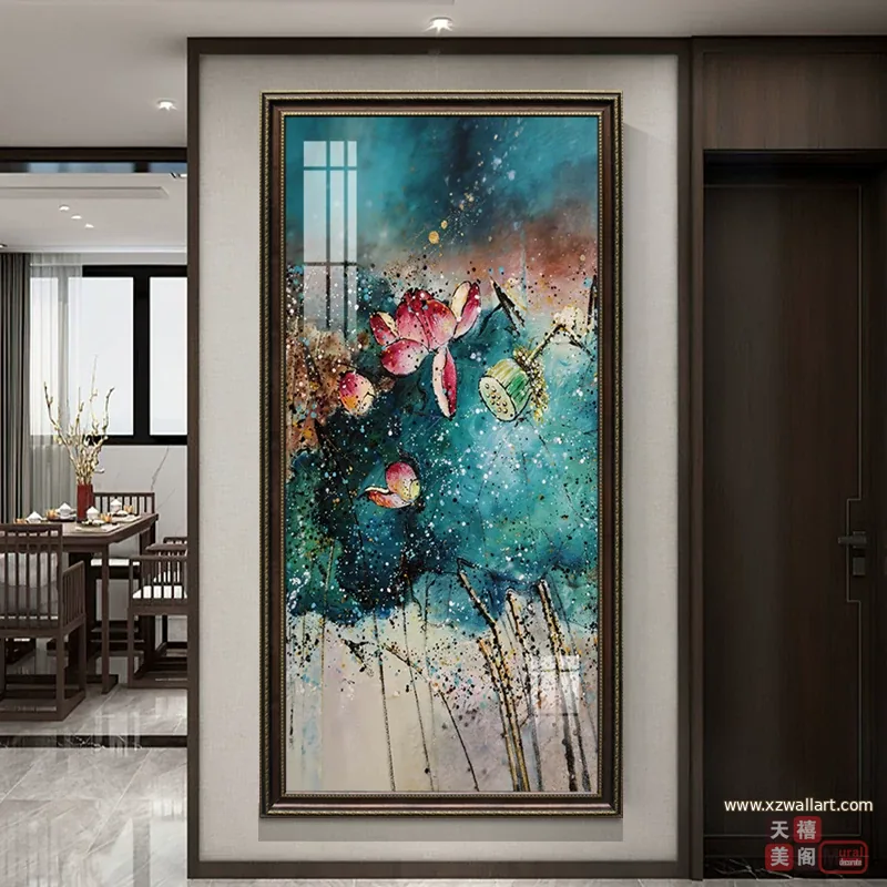 荷花 单幅 装饰画 新中式 玄关背景墙挂画 晶瓷画