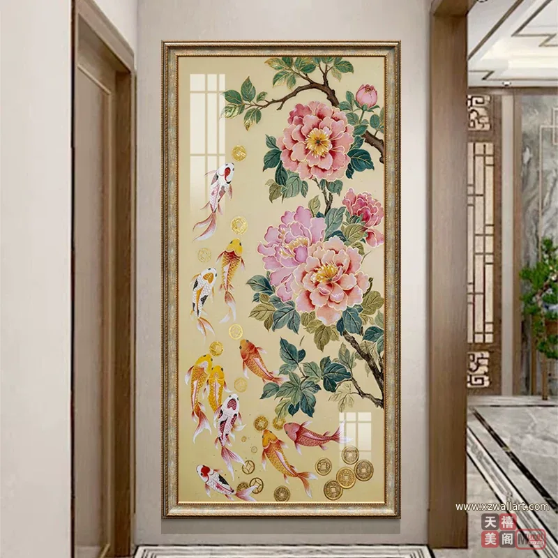 荷花 单幅 装饰画 新中式 玄关背景墙挂画 晶瓷画