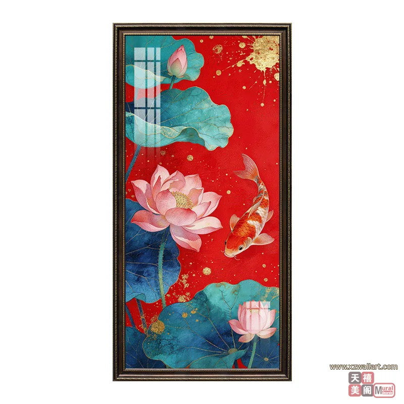 荷花 单幅 装饰画 新中式 玄关背景墙挂画 晶瓷画