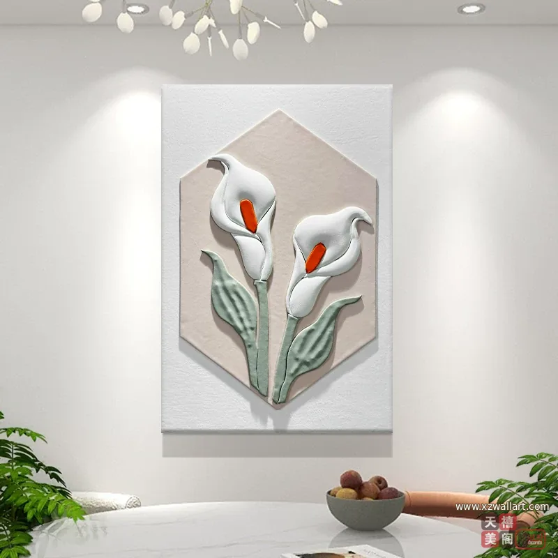 莲花 单幅 装饰画 轻奢风 餐厅背景墙挂画 晶瓷画
