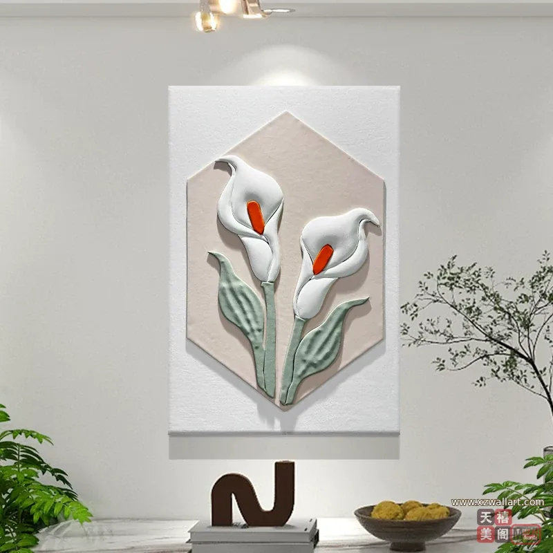莲花 单幅 装饰画 轻奢风 餐厅背景墙挂画 晶瓷画