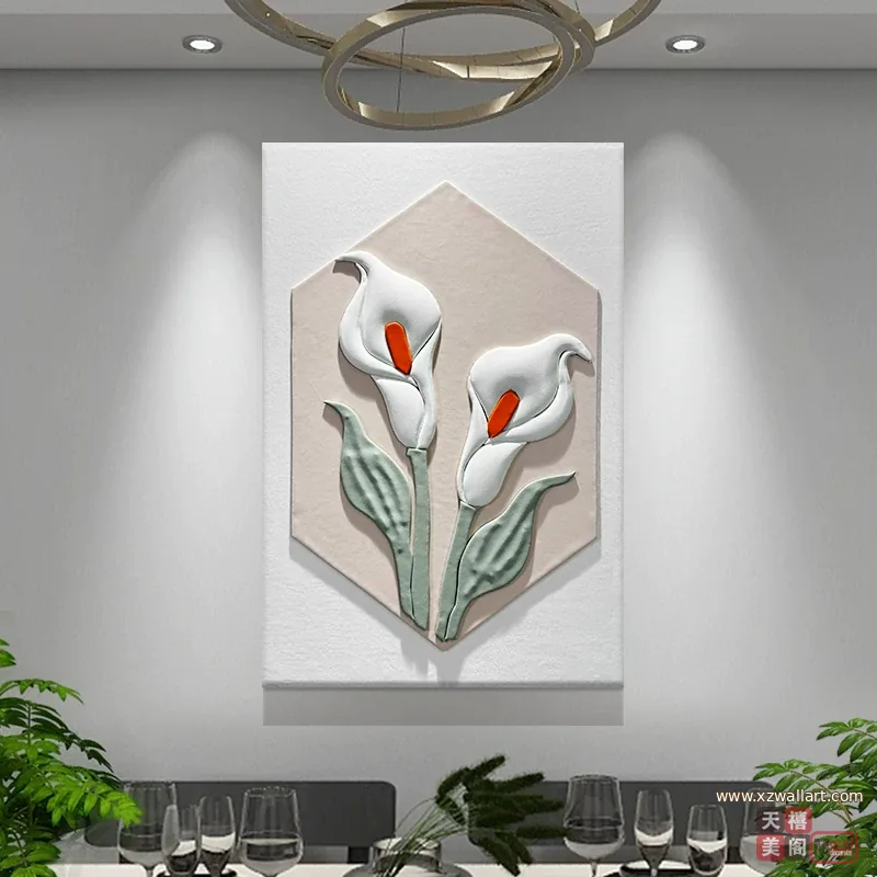 莲花 单幅 装饰画 轻奢风 餐厅背景墙挂画 晶瓷画