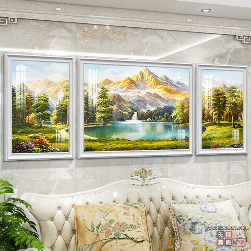 抽象 三联 装饰画 欧式 客厅背景墙挂画 晶瓷画