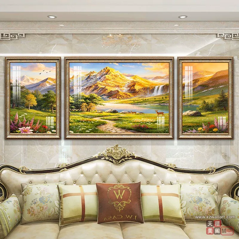 抽象 三联 装饰画 欧式 客厅背景墙挂画 晶瓷画