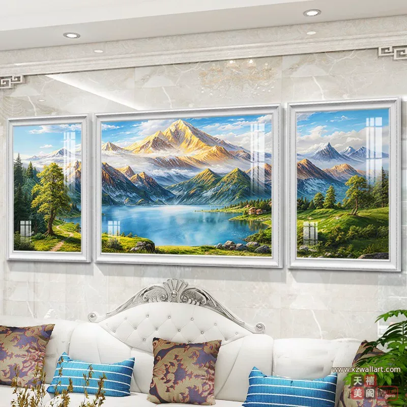 抽象 三联 装饰画 欧式 客厅背景墙挂画 晶瓷画