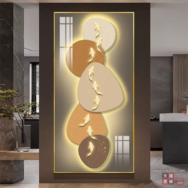 鱼 单幅 装饰画 奶油风 玄关背景墙挂画 晶瓷画