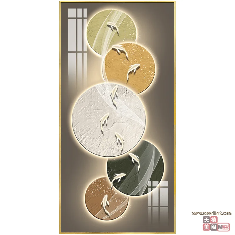 鱼 单幅 装饰画 奶油风 玄关背景墙挂画 晶瓷画