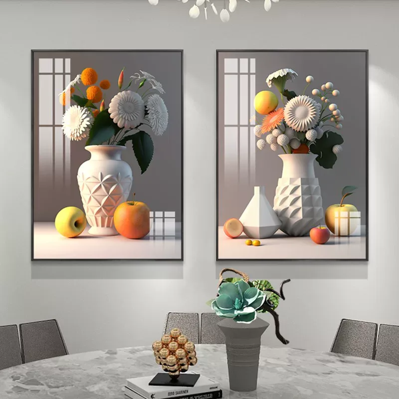 抽象 单幅 装饰画 奶油风 餐厅背景墙挂画 晶瓷画