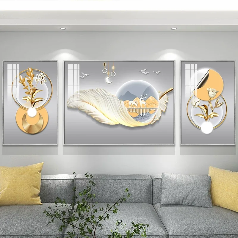 羽毛 单幅 装饰画 奶油风 客厅背景墙挂画 晶瓷画
