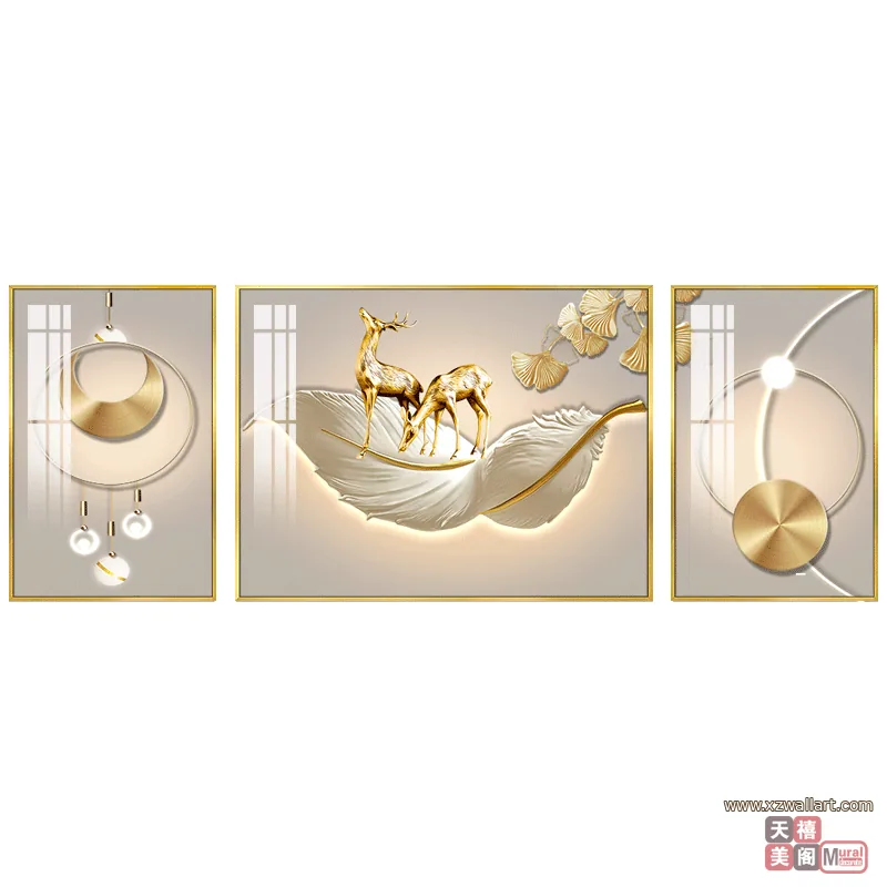 羽毛 单幅 装饰画 奶油风 客厅背景墙挂画 晶瓷画
