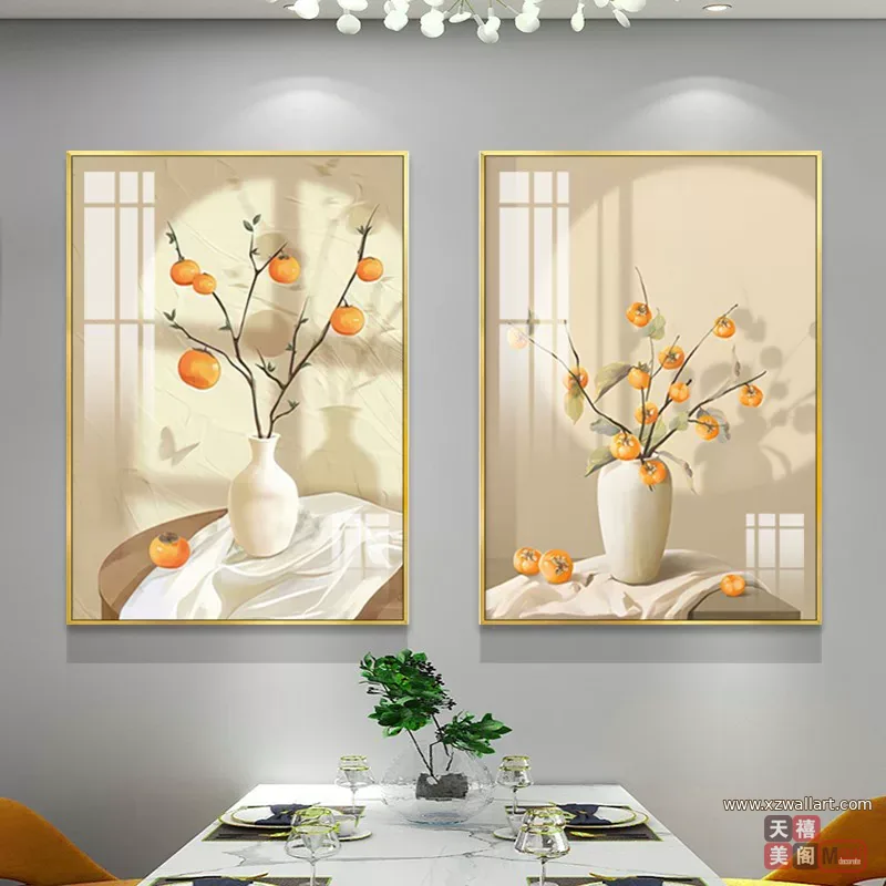 抽象 单幅 装饰画 新中式 餐厅背景墙挂画 晶瓷画