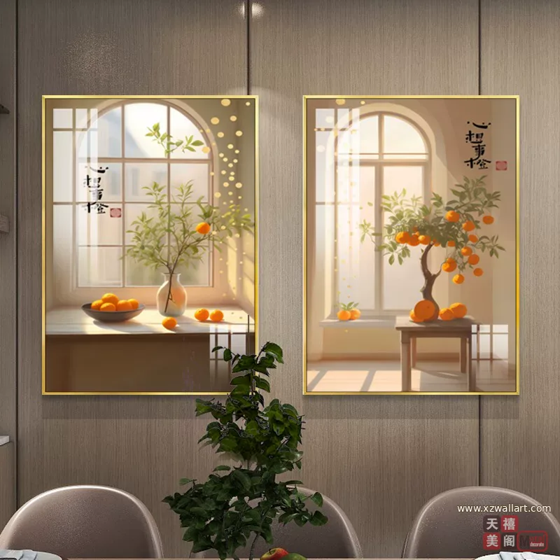 抽象 单幅 装饰画 新中式 餐厅背景墙挂画 晶瓷画