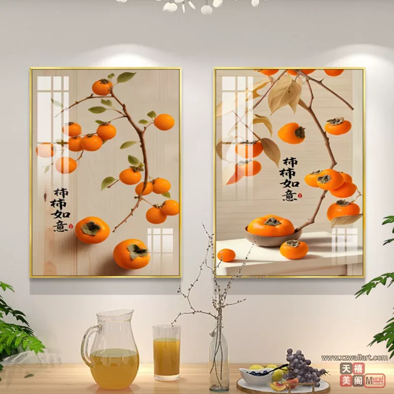 抽象 单幅 装饰画 新中式 餐厅背景墙挂画 晶瓷画