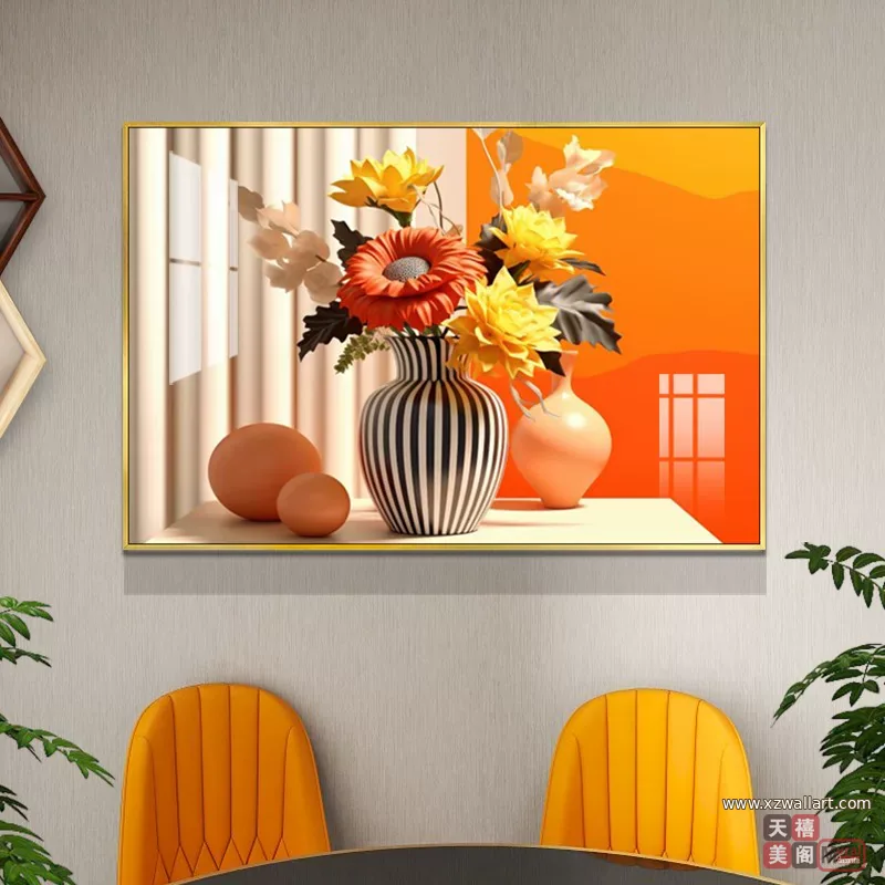 抽象 单幅 装饰画 奶油风 餐厅背景墙挂画 晶瓷画