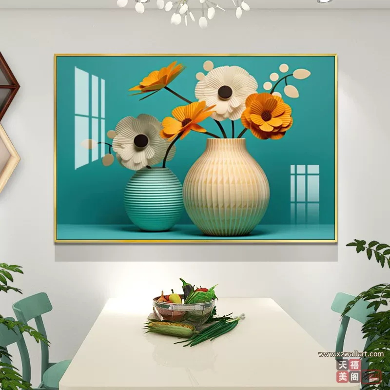 抽象 单幅 装饰画 奶油风 餐厅背景墙挂画 晶瓷画