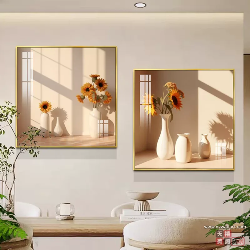 向日葵 单幅 装饰画 奶油风 餐厅背景墙挂画 晶瓷画