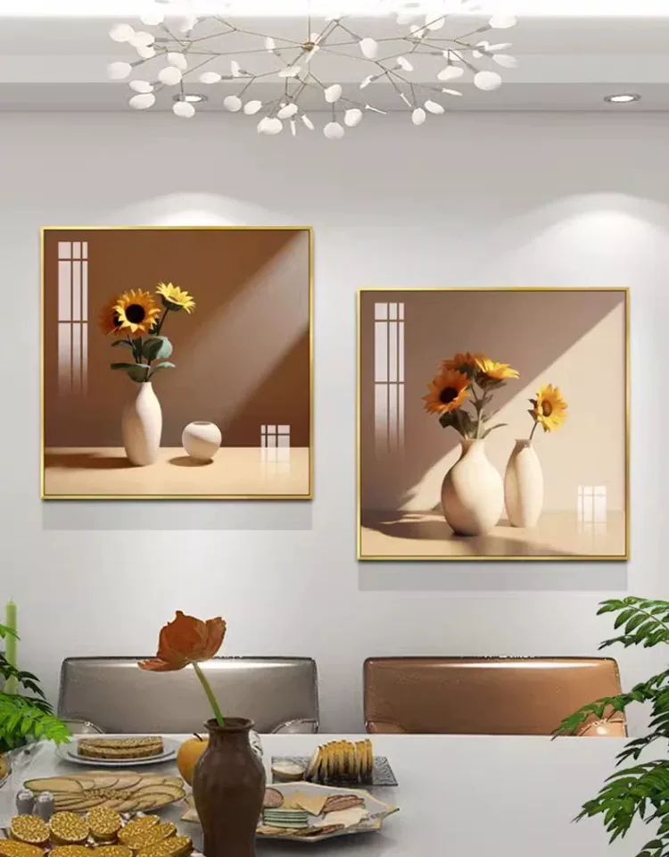 向日葵 单幅 装饰画 奶油风 餐厅背景墙挂画 晶瓷画