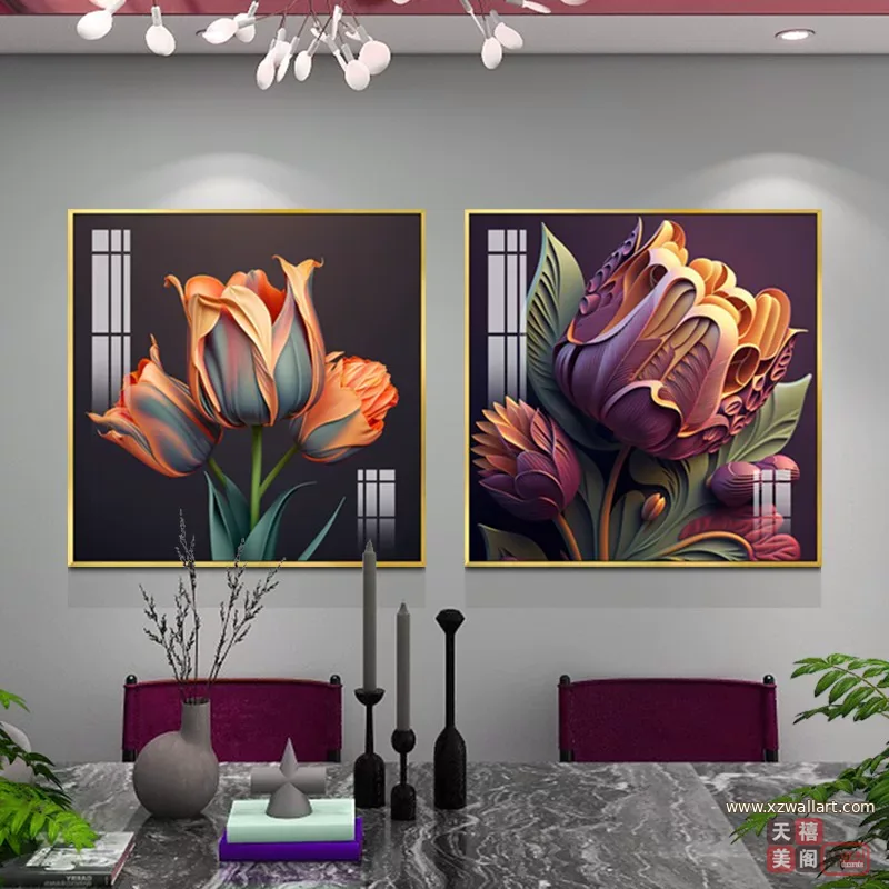 抽象 单幅 装饰画 轻奢风 餐厅背景墙挂画 晶瓷画