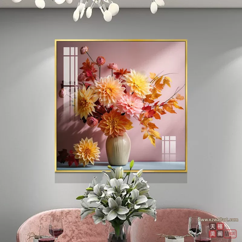 抽象 单幅 装饰画 轻奢风 餐厅背景墙挂画 晶瓷画