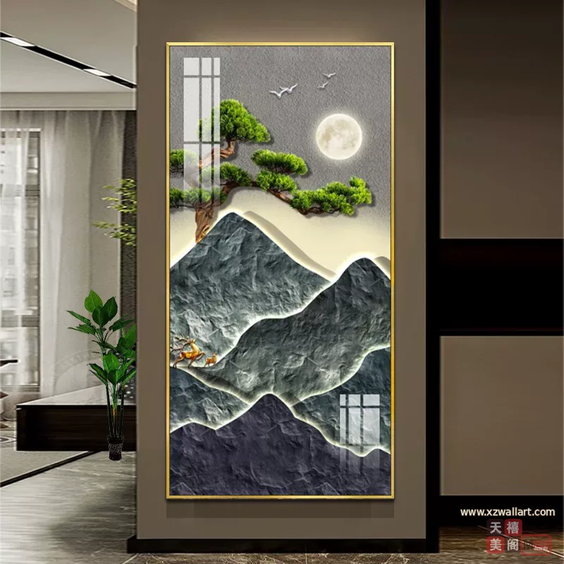 抽象 单幅 装饰画 新中式 玄关背景墙挂画 晶瓷画