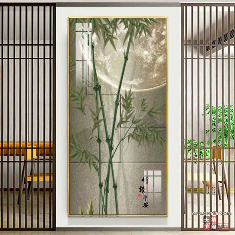 竹 单幅 装饰画 新中式 玄关背景墙挂画 晶瓷画