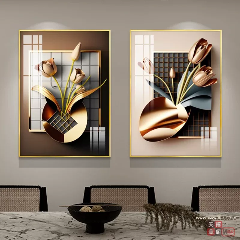 抽象 单幅 装饰画 轻奢风 餐厅背景墙挂画 晶瓷画
