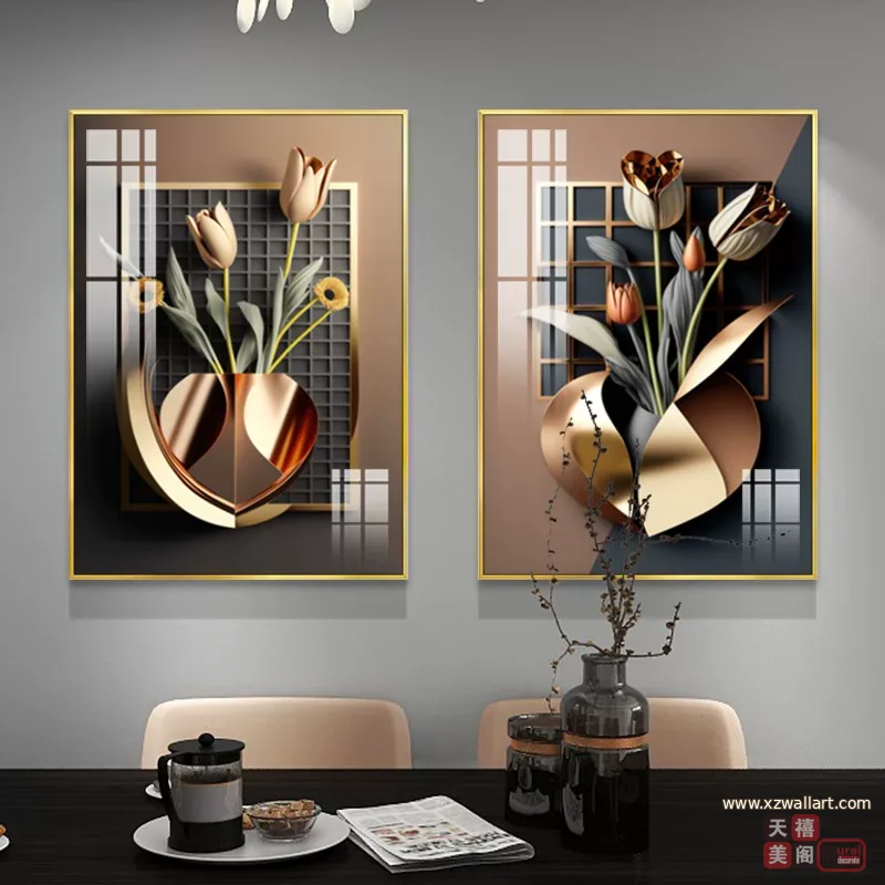 抽象 单幅 装饰画 轻奢风 餐厅背景墙挂画 晶瓷画