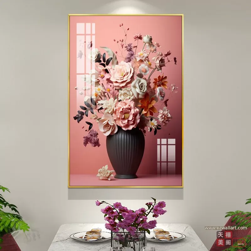 花 单幅 装饰画 美式 餐厅背景墙挂画 晶瓷画