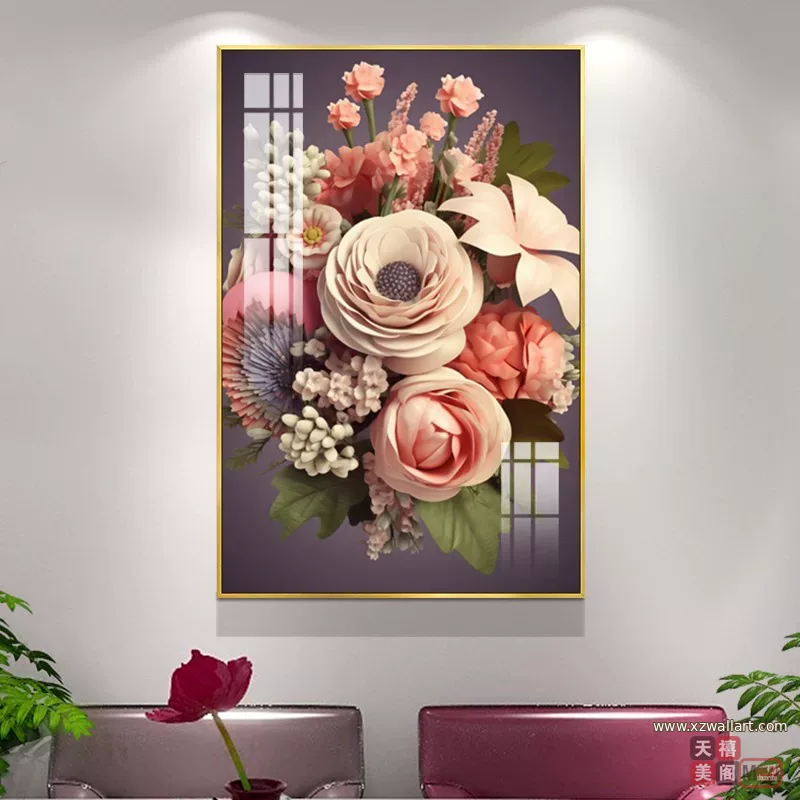 花 单幅 装饰画 美式 餐厅背景墙挂画 晶瓷画